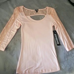 Pink 3/4 sleeve blouse with lace